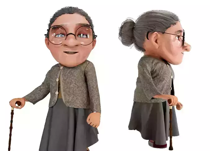 Cartoon Old Woman  Low-poly 3D model