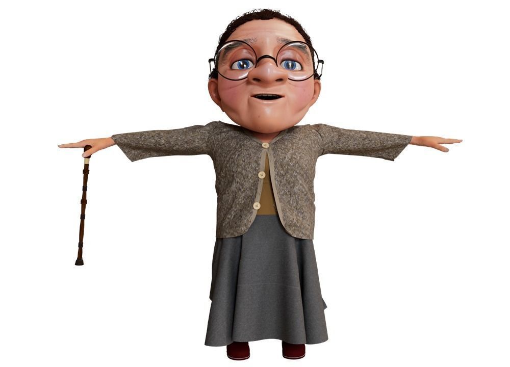 Cartoon Old Woman  Low-poly 3D model_1