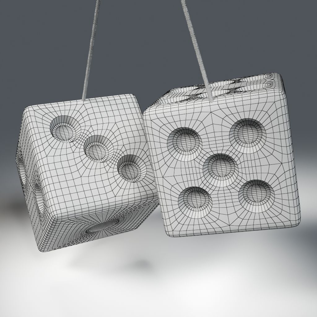 Pink Furry Car Mirror Dice 3D model_1