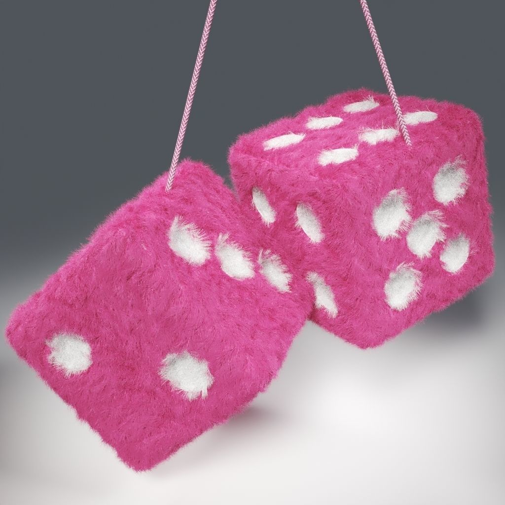 Pink Furry Car Mirror Dice 3D model_2