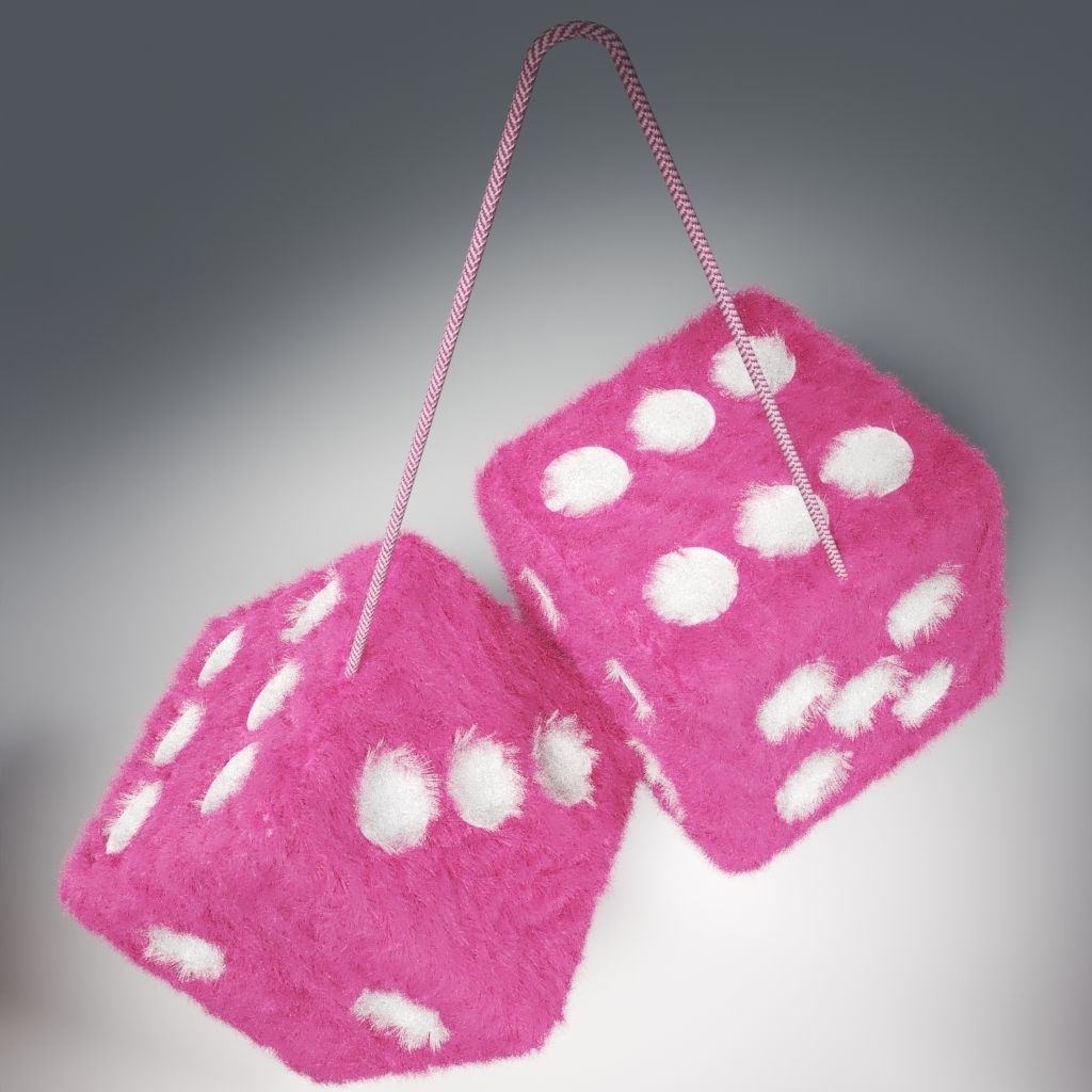 Pink Furry Car Mirror Dice 3D model_5