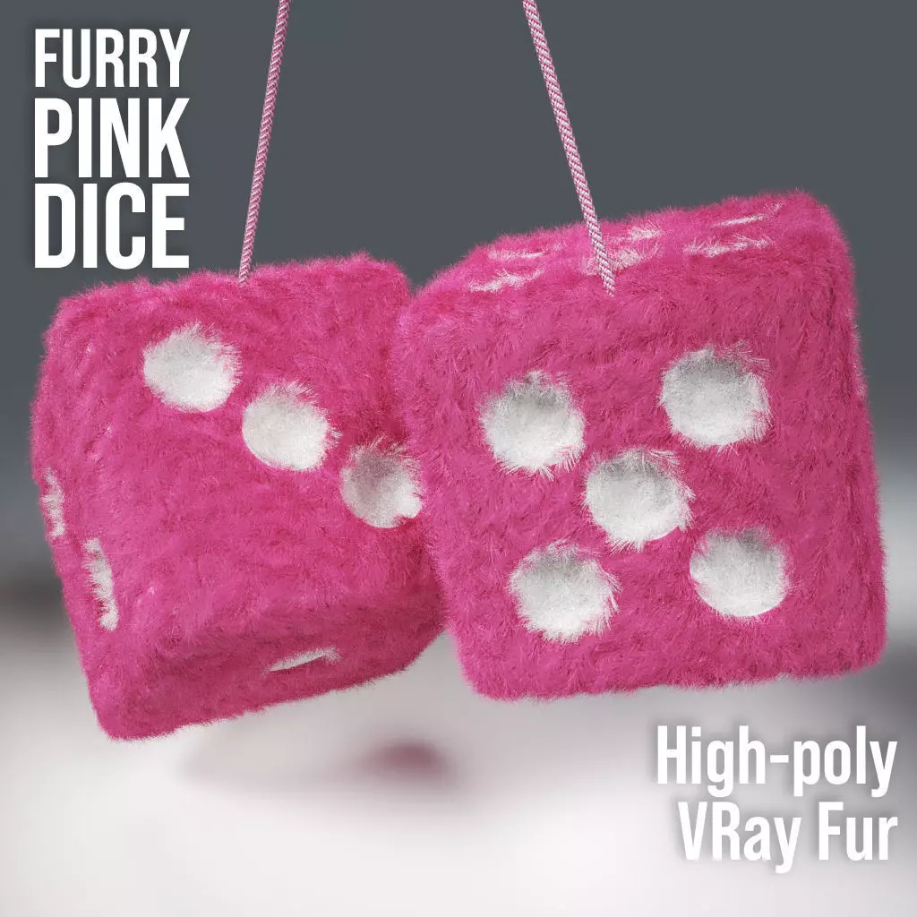 Pink Furry Car Mirror Dice 3D model_0