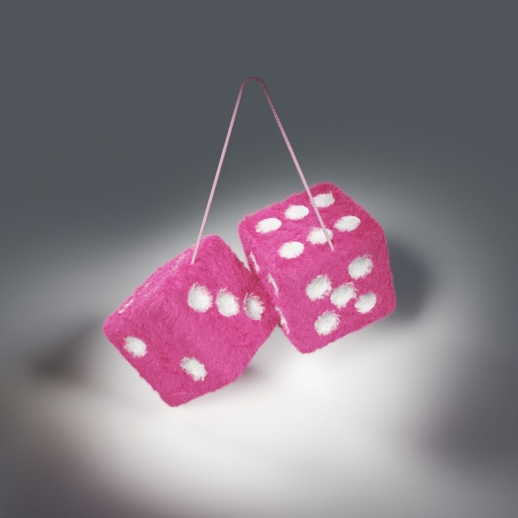 Pink Furry Car Mirror Dice 3D model_8