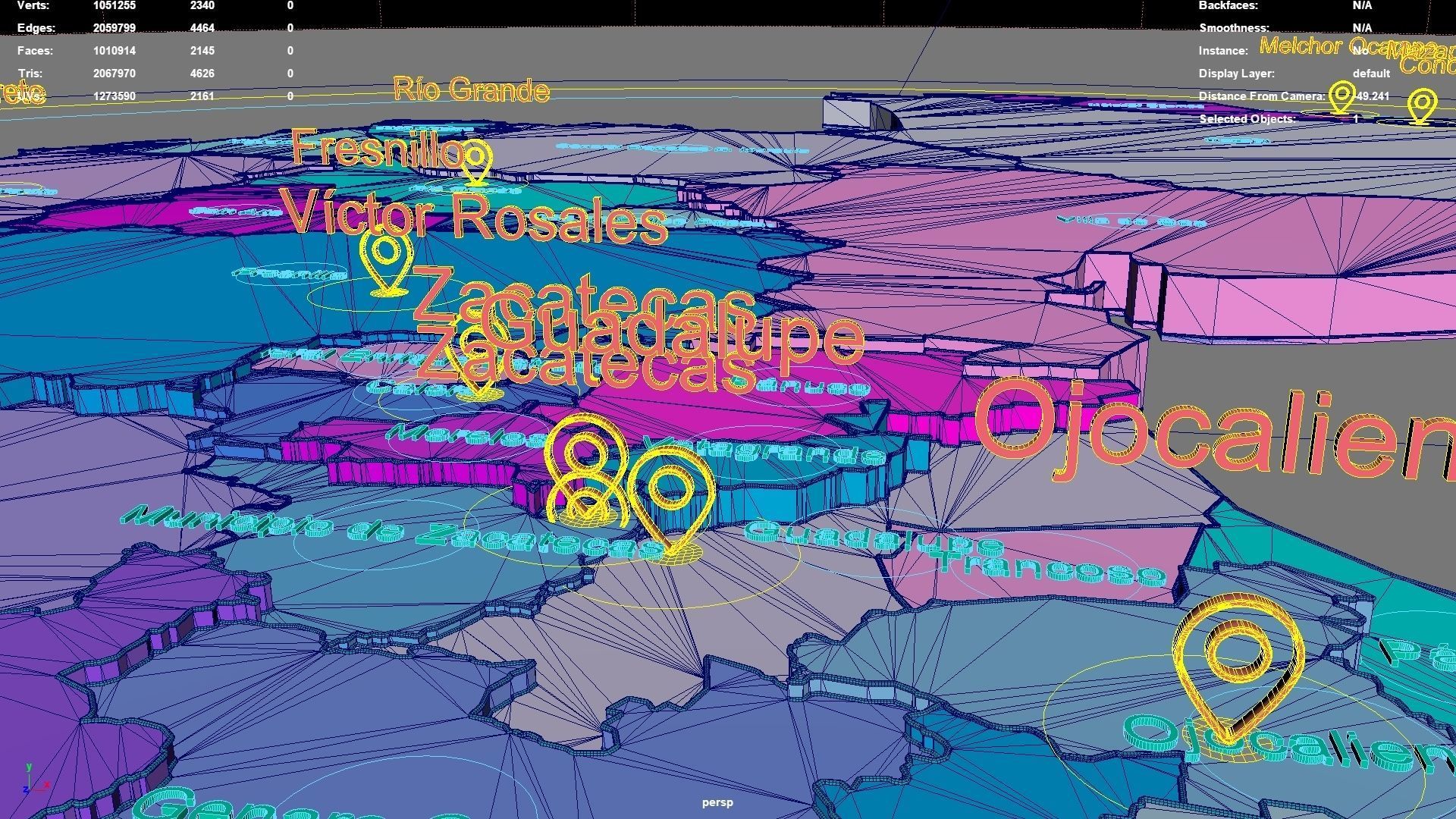 Zacatecas Mexico map region geography political geographic 3D model_6