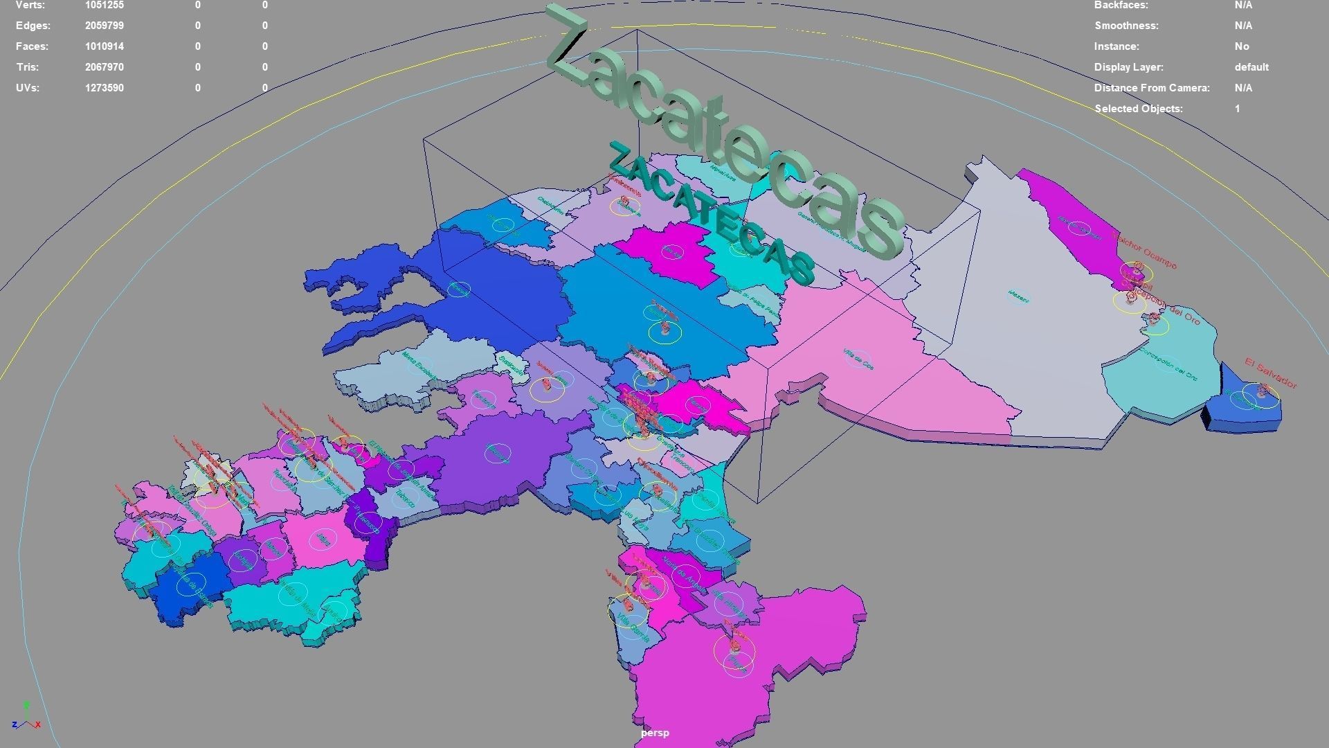 Zacatecas Mexico map region geography political geographic 3D model_2