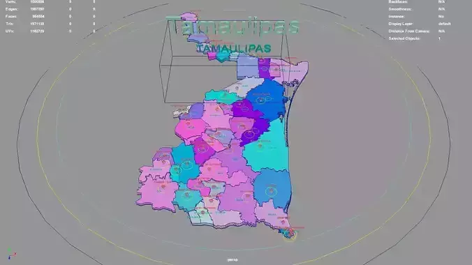 Tamaulipas  Mexico map region geography political geographic 3D model