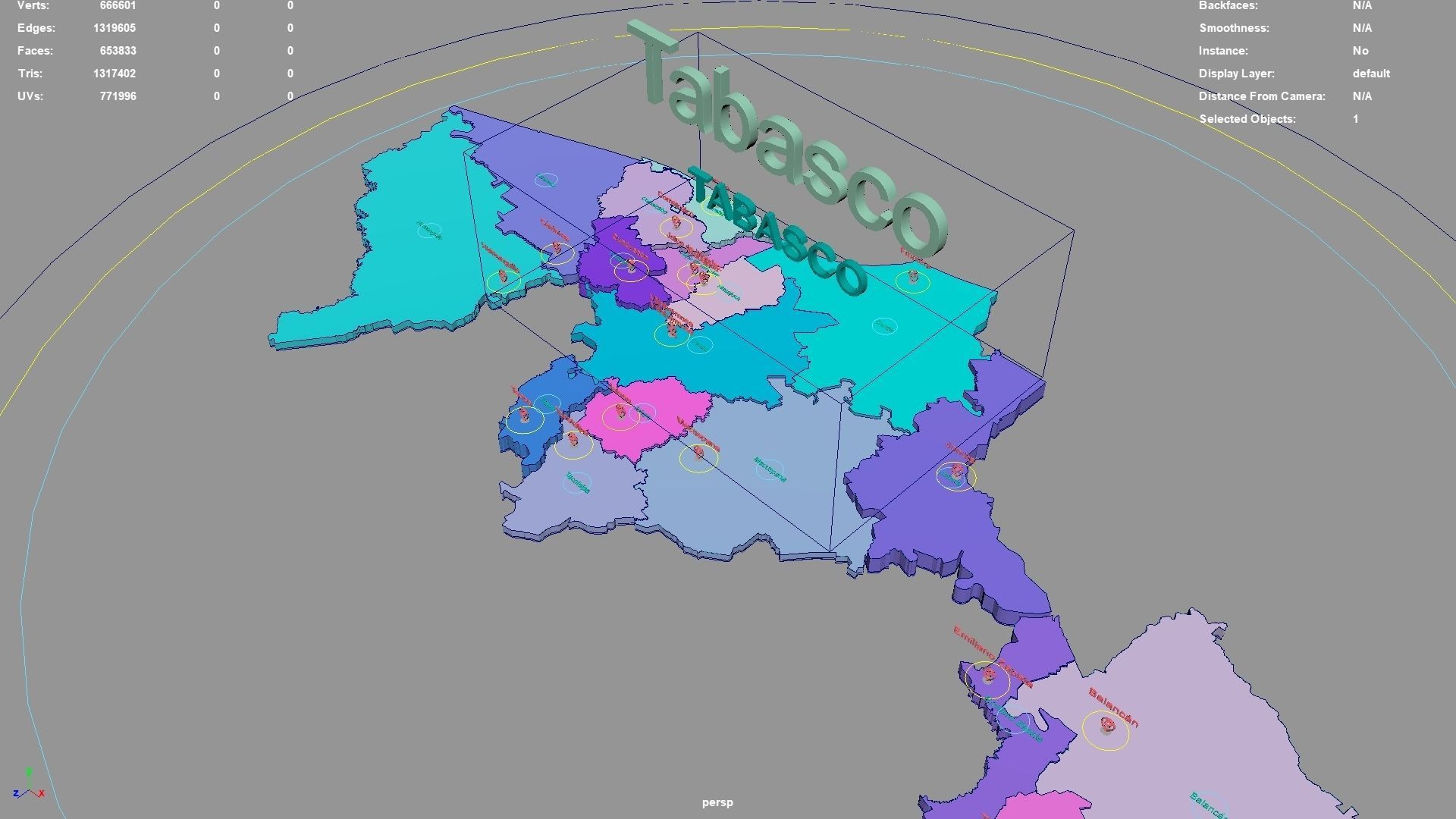 Tabasco  Mexico map region geography political geographic 3D model_2
