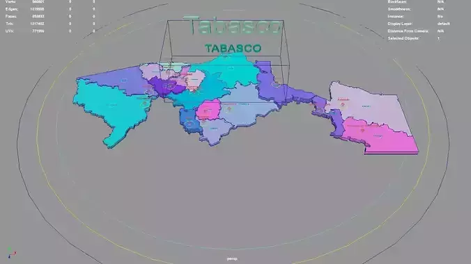 Tabasco  Mexico map region geography political geographic 3D model