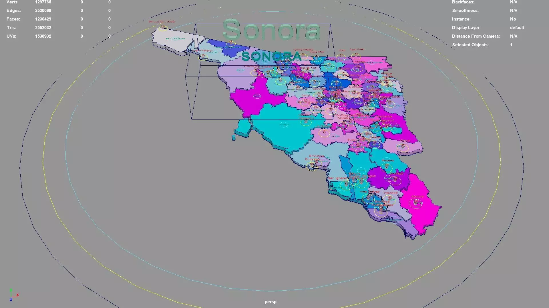 Sonora Mexico map region geography political geographic 3D model