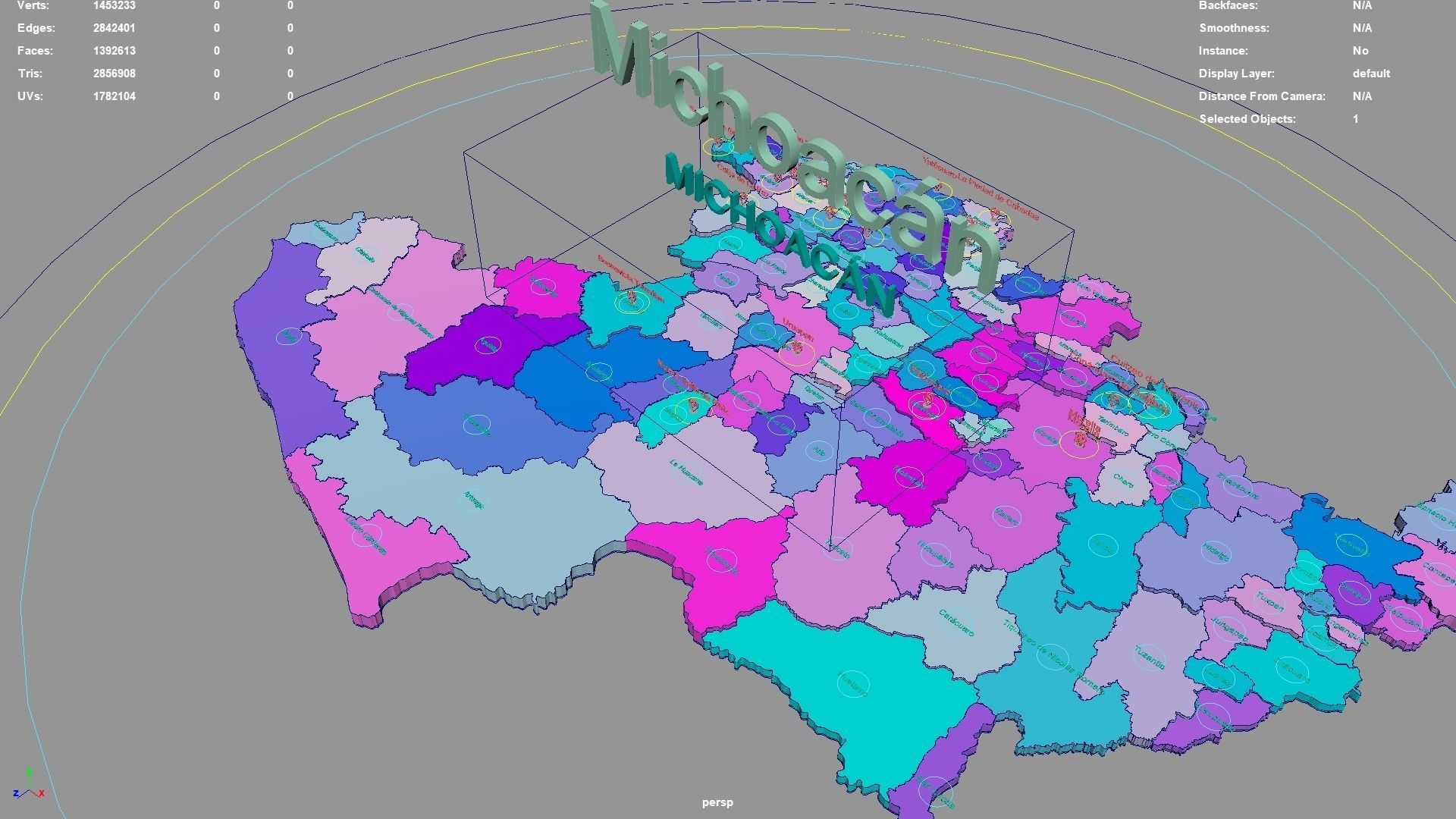 Michoacan  Mexico map region geography political geographic 3D model_2