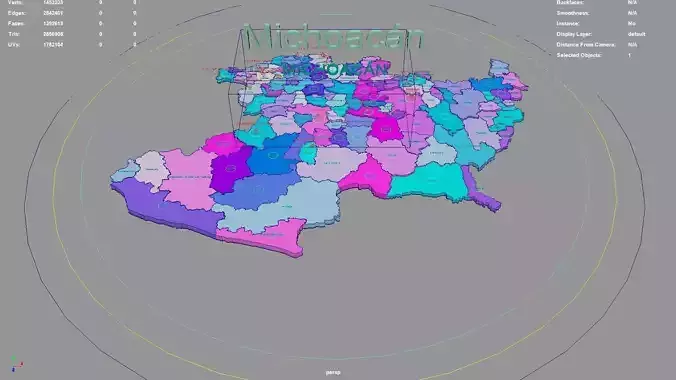 Michoacan  Mexico map region geography political geographic 3D model Michoacan  Mexico map region geography political geographic 3D model