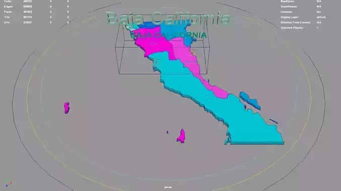 Baja California Mexico map region geography political 3D model
