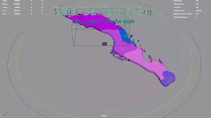 Baja California Sur Mexico map region geography political 3D model