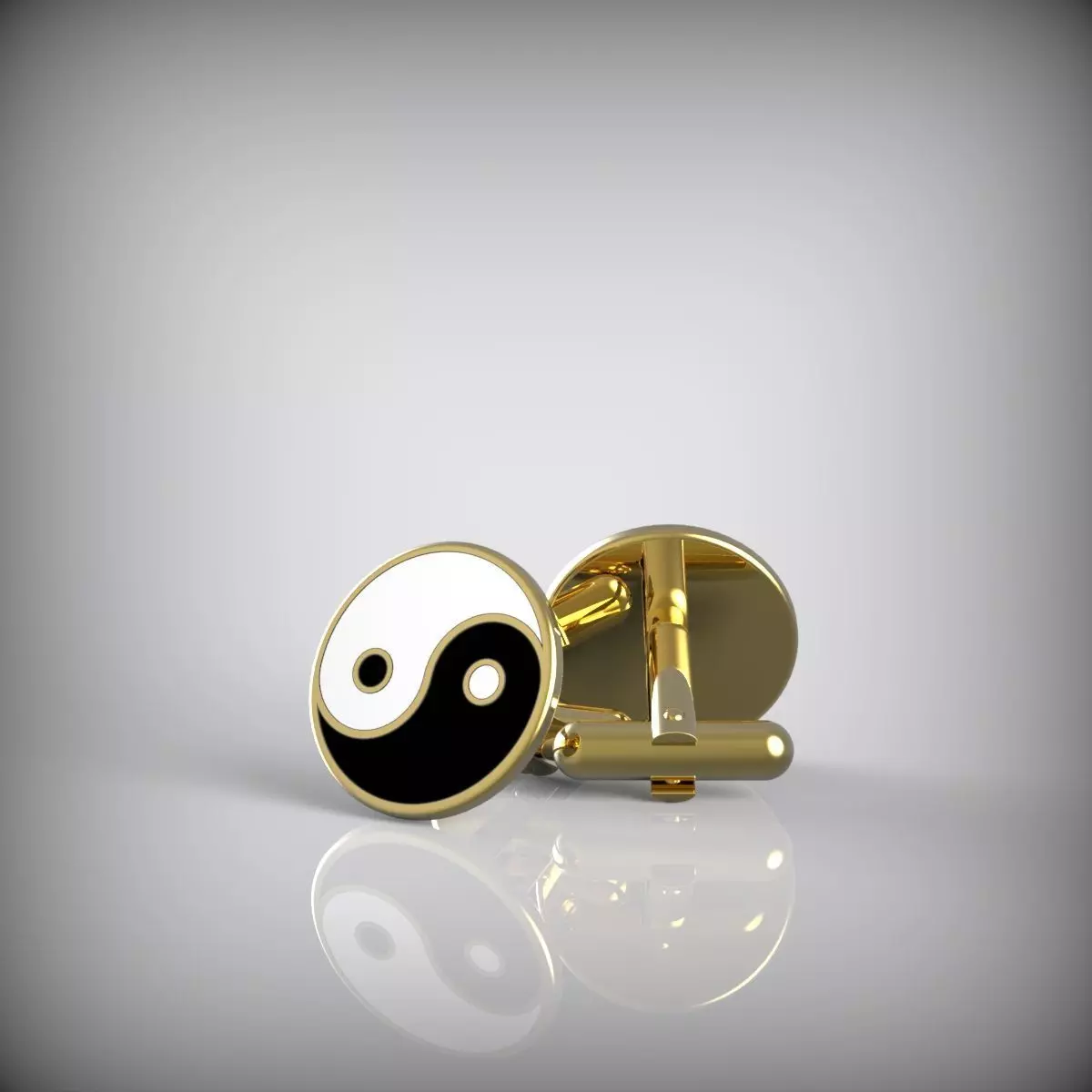 Yin and Yang cufflinks 3D print model_0