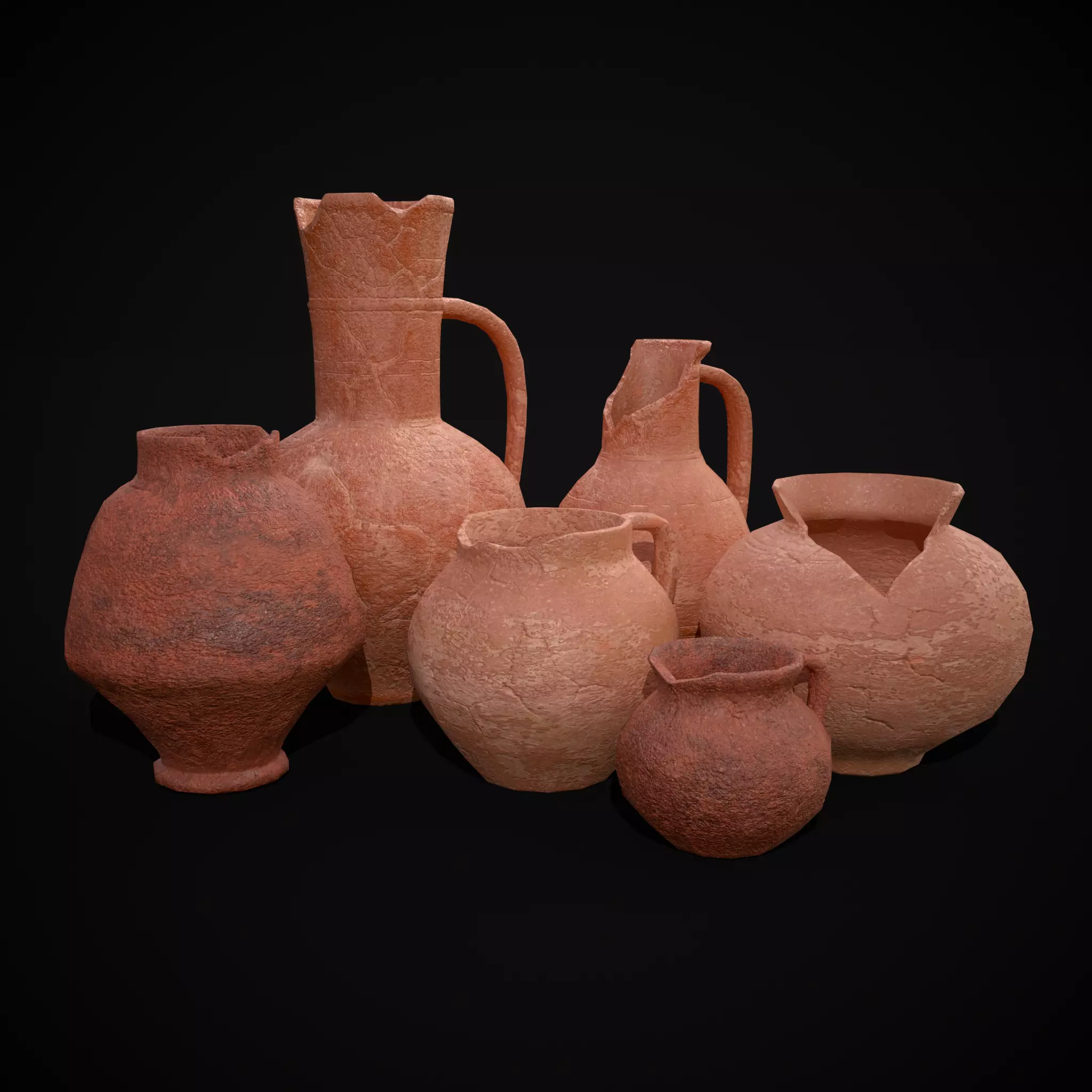 Broken Ceramic Pottery Set Low-poly 3D model