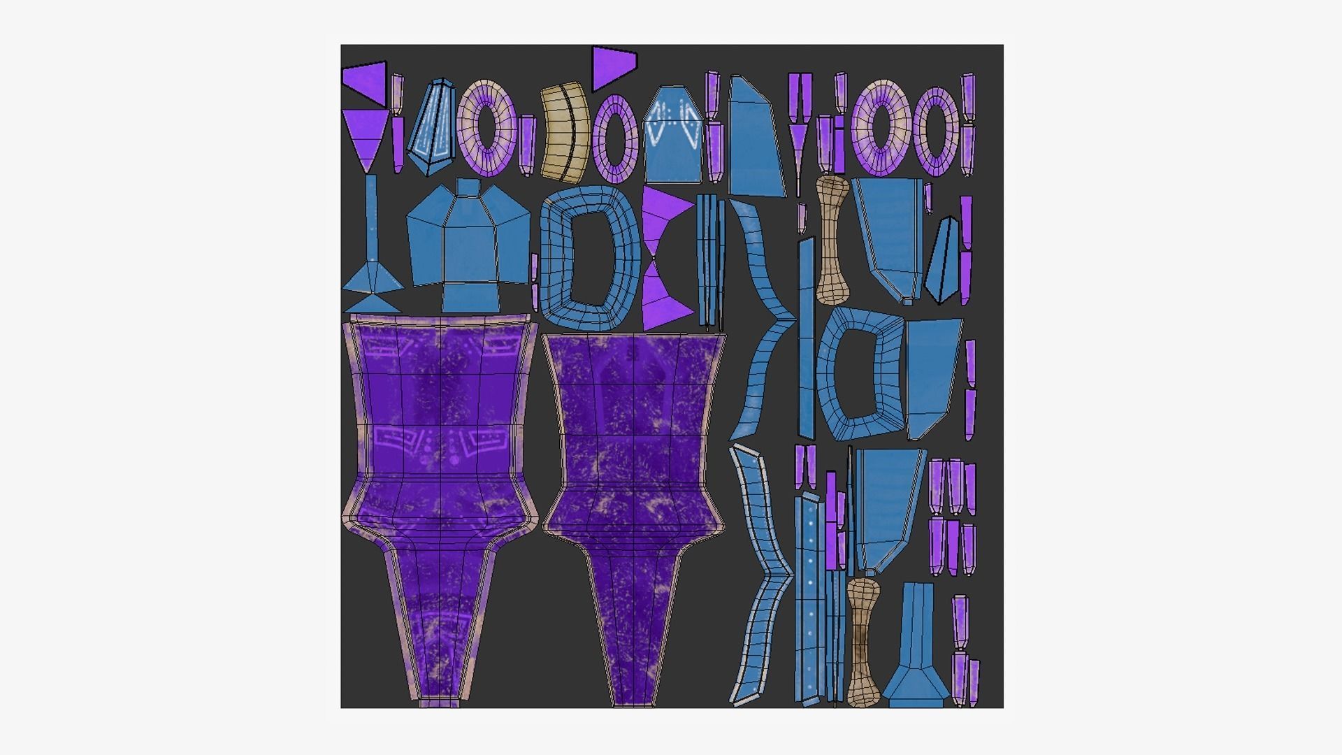 Tribal Mask C03 Purple Blue - Costume Character Design Low-poly 3D model_5