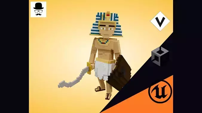 Voxel Egyptian Warrior - 3D Lowpoly Character