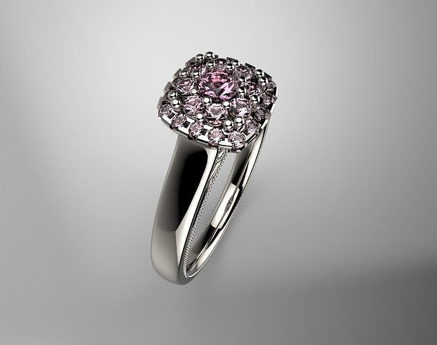 Diamond Cushion Halo Vintage Engagement Ring  White Gold Free 3D print model
