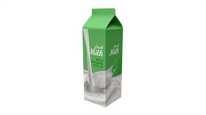 Milk Packaging Box 1000 ml Mockup 3D model 2