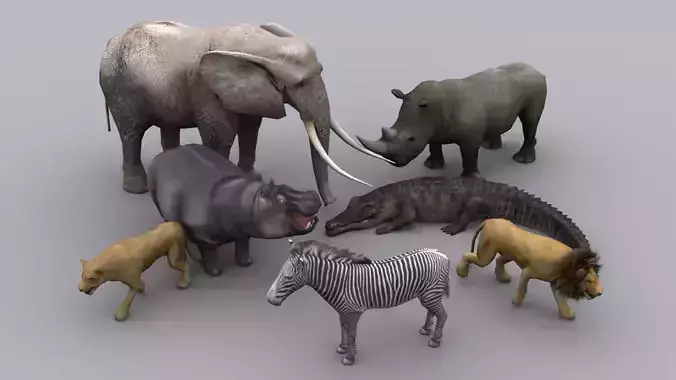 AFRICAN ANIMALS PACK GAME READY ANIMATED MODELS Low-poly 3D model