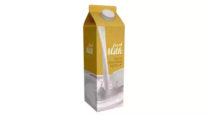 Milk Packaging Box with Cap 1000 ml Mockup 3D model