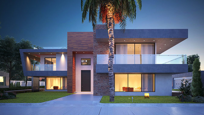 Modern House 3D Scene Environment with Forest Surrounded 3D model 4