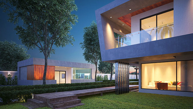 Modern House 3D Scene Environment with Forest Surrounded 3D model 6