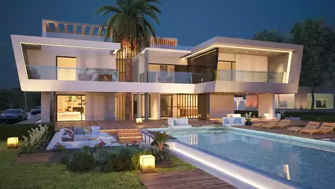 Modern House 3D Scene Environment with Forest Surrounded 3D model