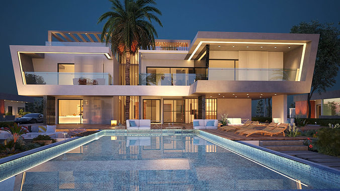 Modern House 3D Scene Environment with Forest Surrounded 3D model 2