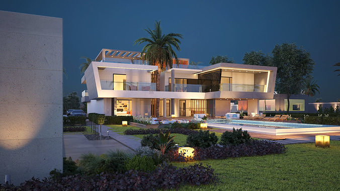 Modern House 3D Scene Environment with Forest Surrounded 3D model 7