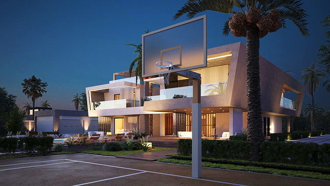 Modern House 3D Scene Environment with Forest Surrounded 3D model 5