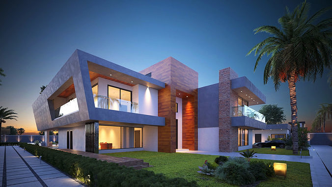 Modern House 3D Scene Environment with Forest Surrounded 3D model 3