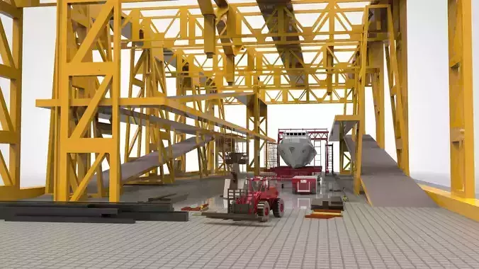 Shipbuilding military ship in Shipyard Industry 3D model