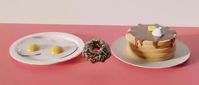 Light Food 3D models - Eggs - Donut - Pancakes