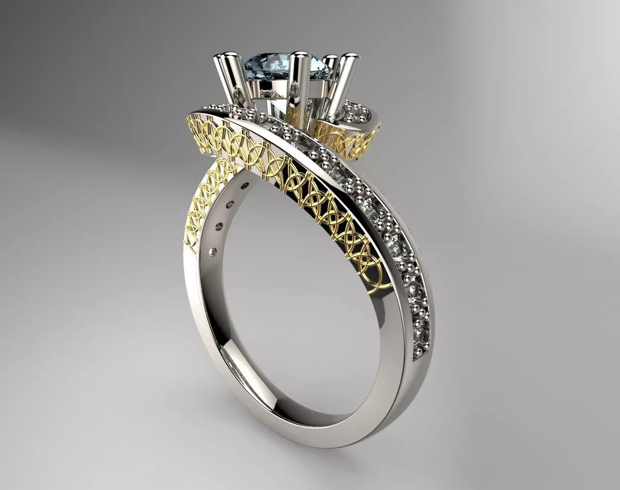 White Gold Blue Topaz and Diamond engagement ring 3D print model