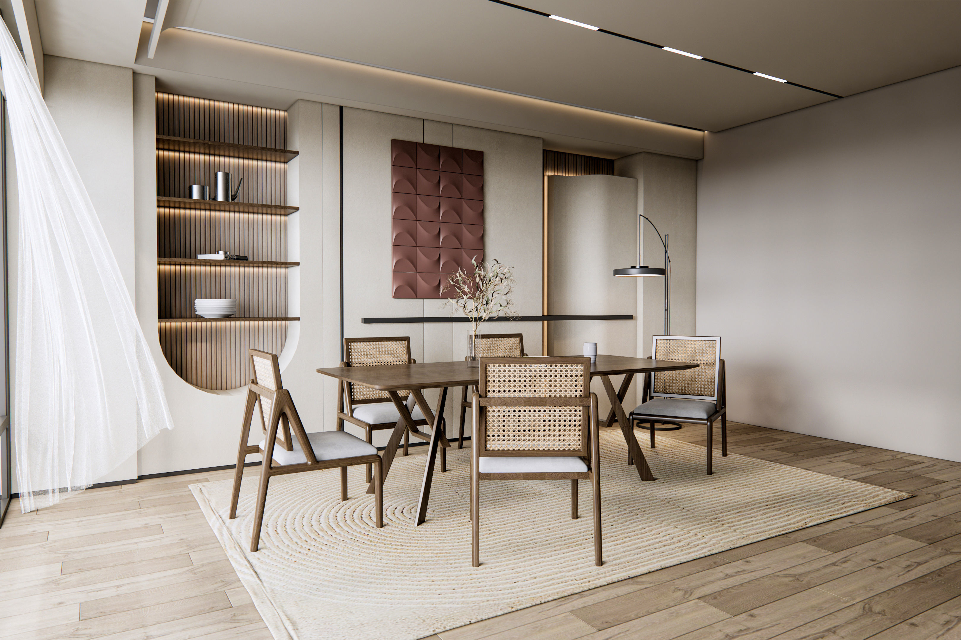 Dining room interior Dining wall Dining table full scene 03 3D model_5