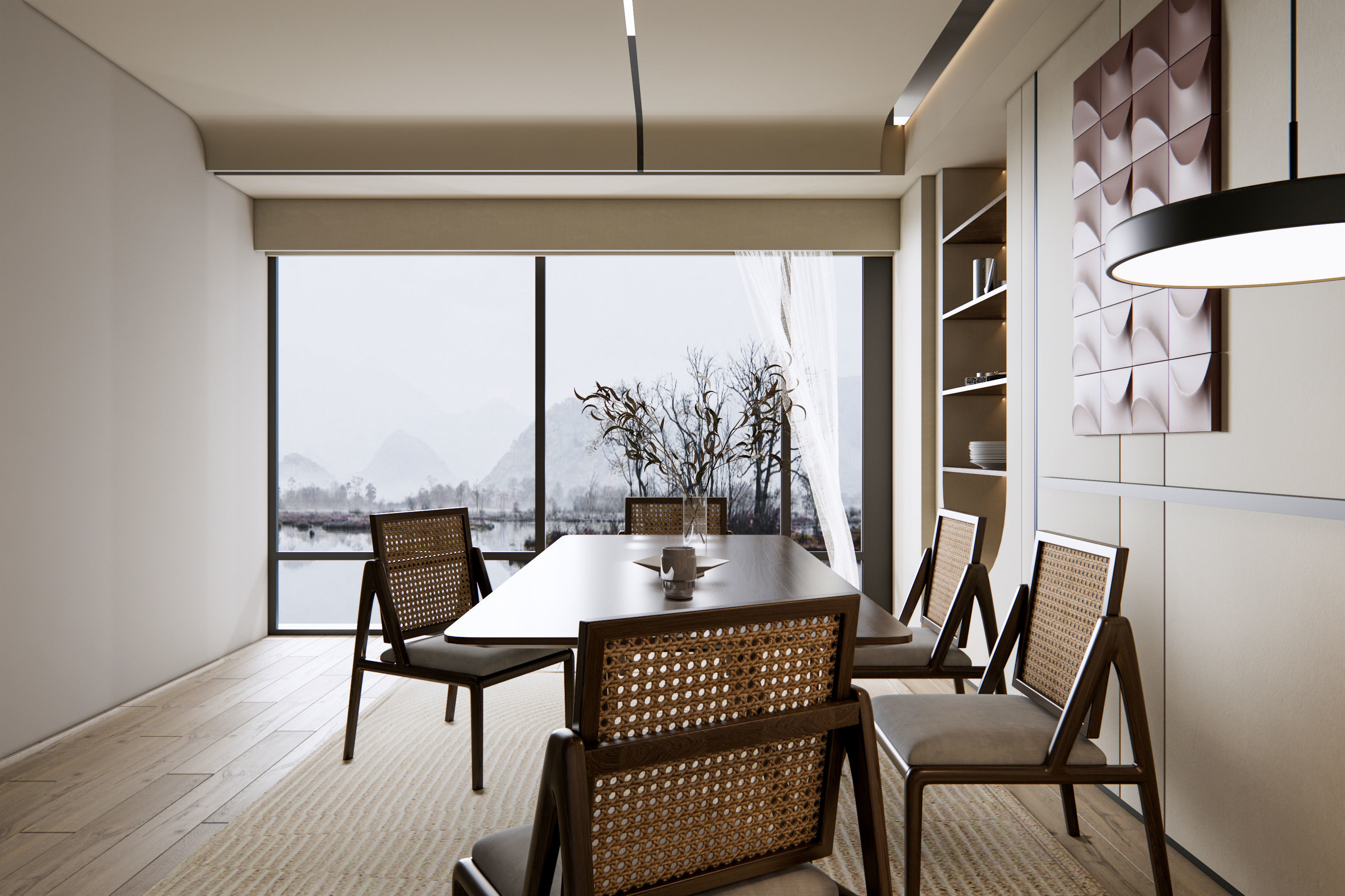 Dining room interior Dining wall Dining table full scene 03 3D model_11