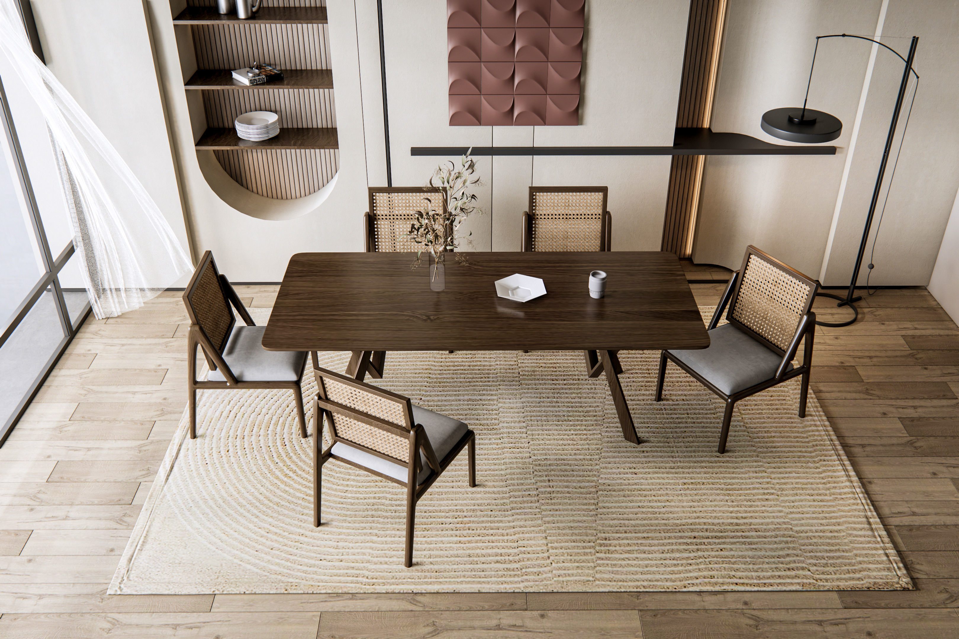 Dining room interior Dining wall Dining table full scene 03 3D model_8