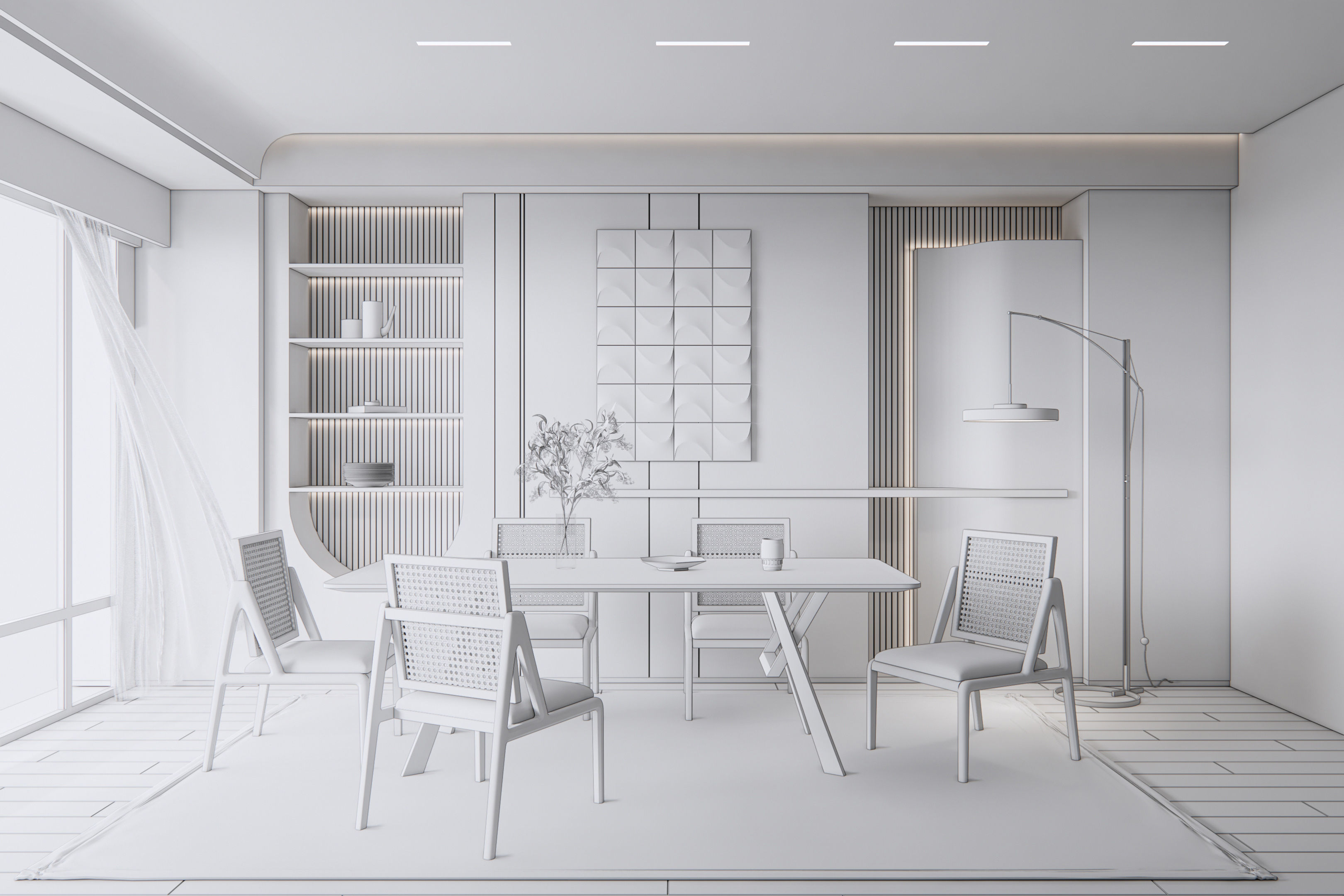Dining room interior Dining wall Dining table full scene 03 3D model_6