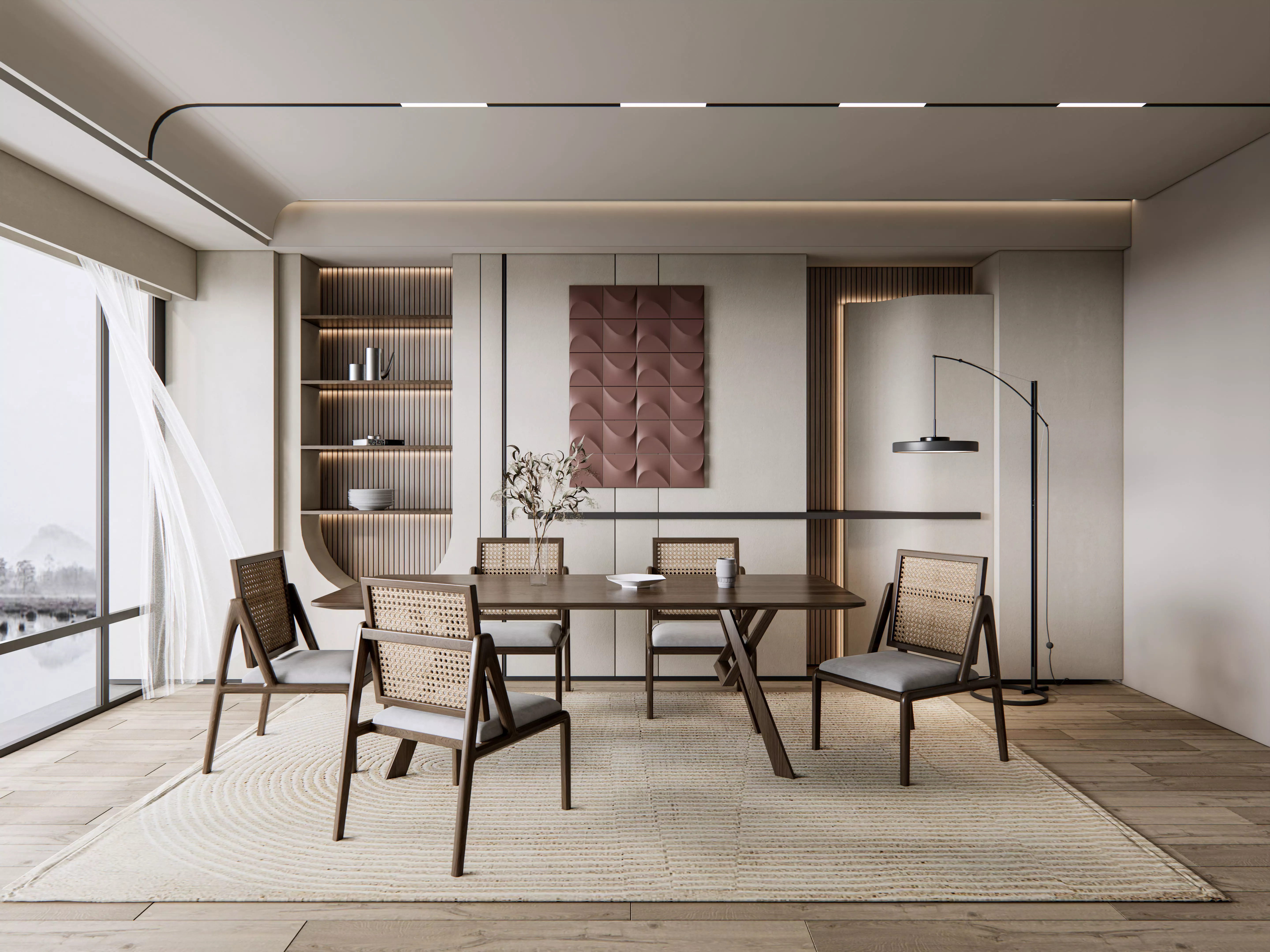 Dining room interior Dining wall Dining table full scene 03 3D model_0