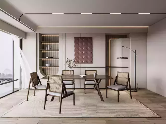 Dining room interior Dining  wall  Dining table full scene 03 3D model