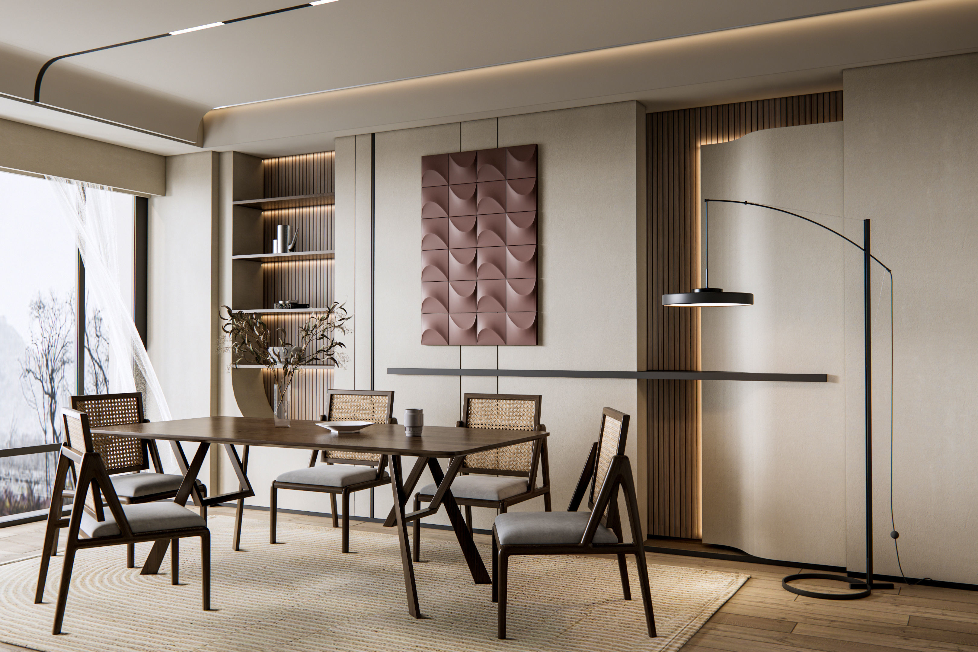 Dining room interior Dining wall Dining table full scene 03 3D model_14