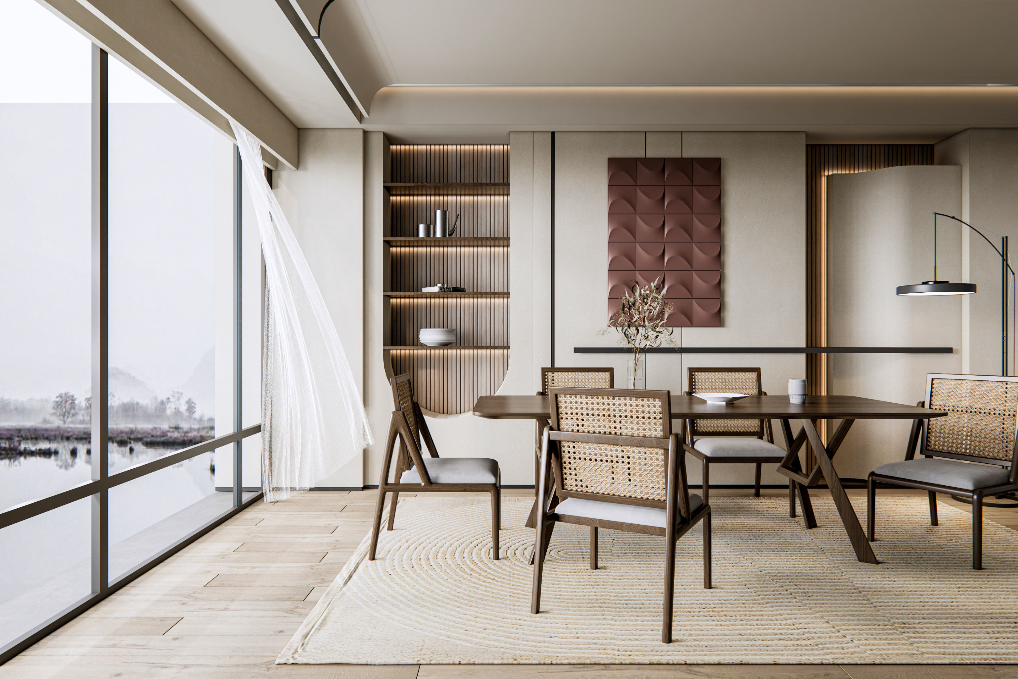 Dining room interior Dining wall Dining table full scene 03 3D model_1