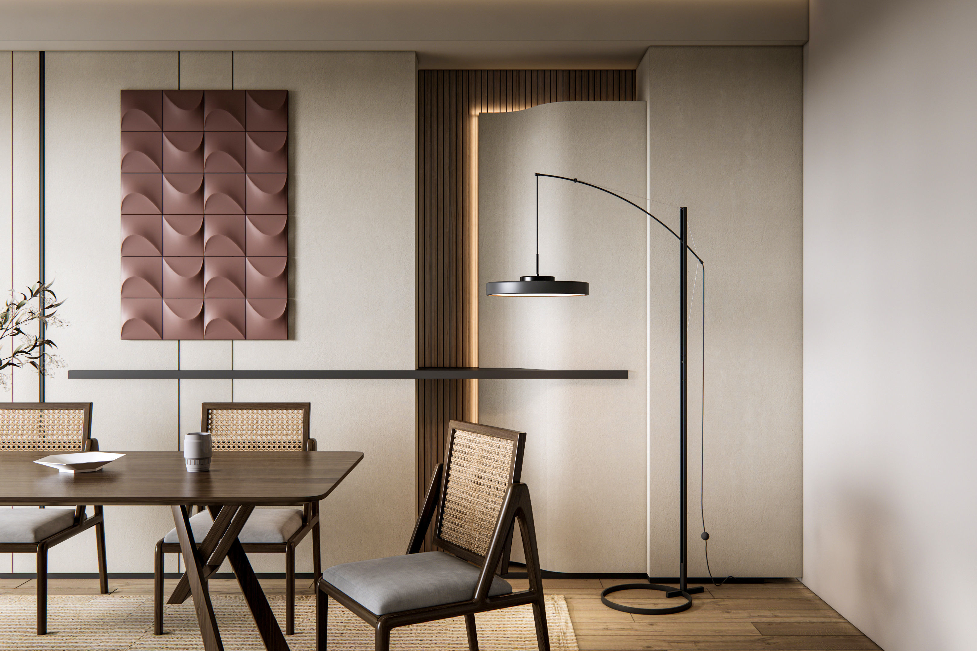 Dining room interior Dining wall Dining table full scene 03 3D model_7