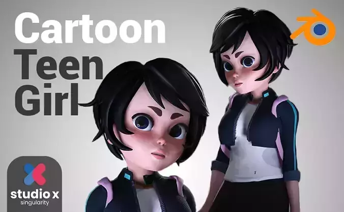 Cartoon Teen Girl Rigged 3D Model