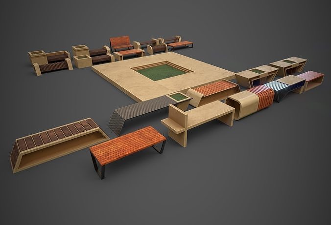 City Bench Low-poly 3D model