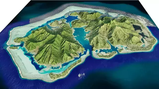 Huahine Island full 3d model terrain