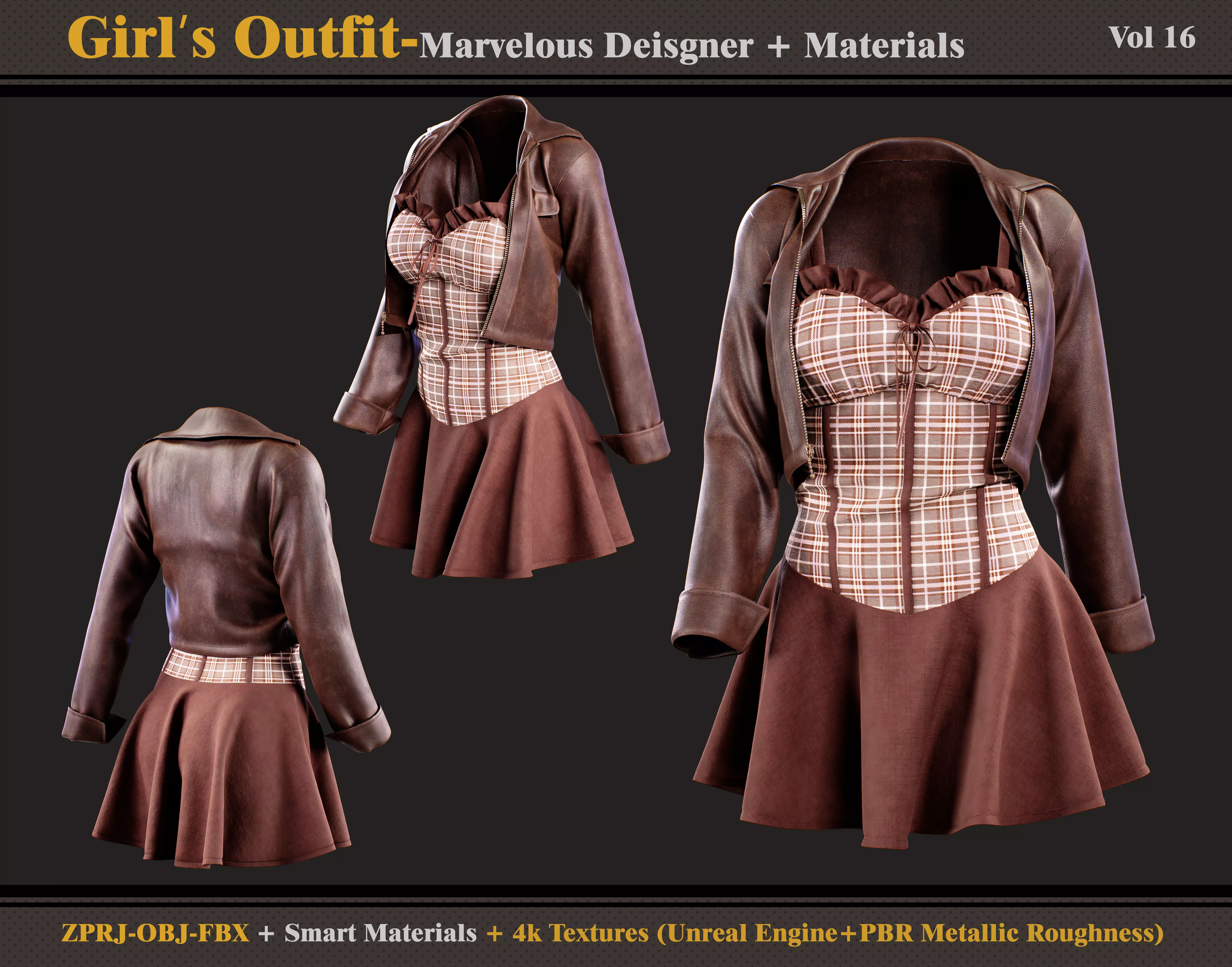 Girl Outfit- MD-Clo3d - Smart Material-Textures -OBJ - FBX  3D model_0