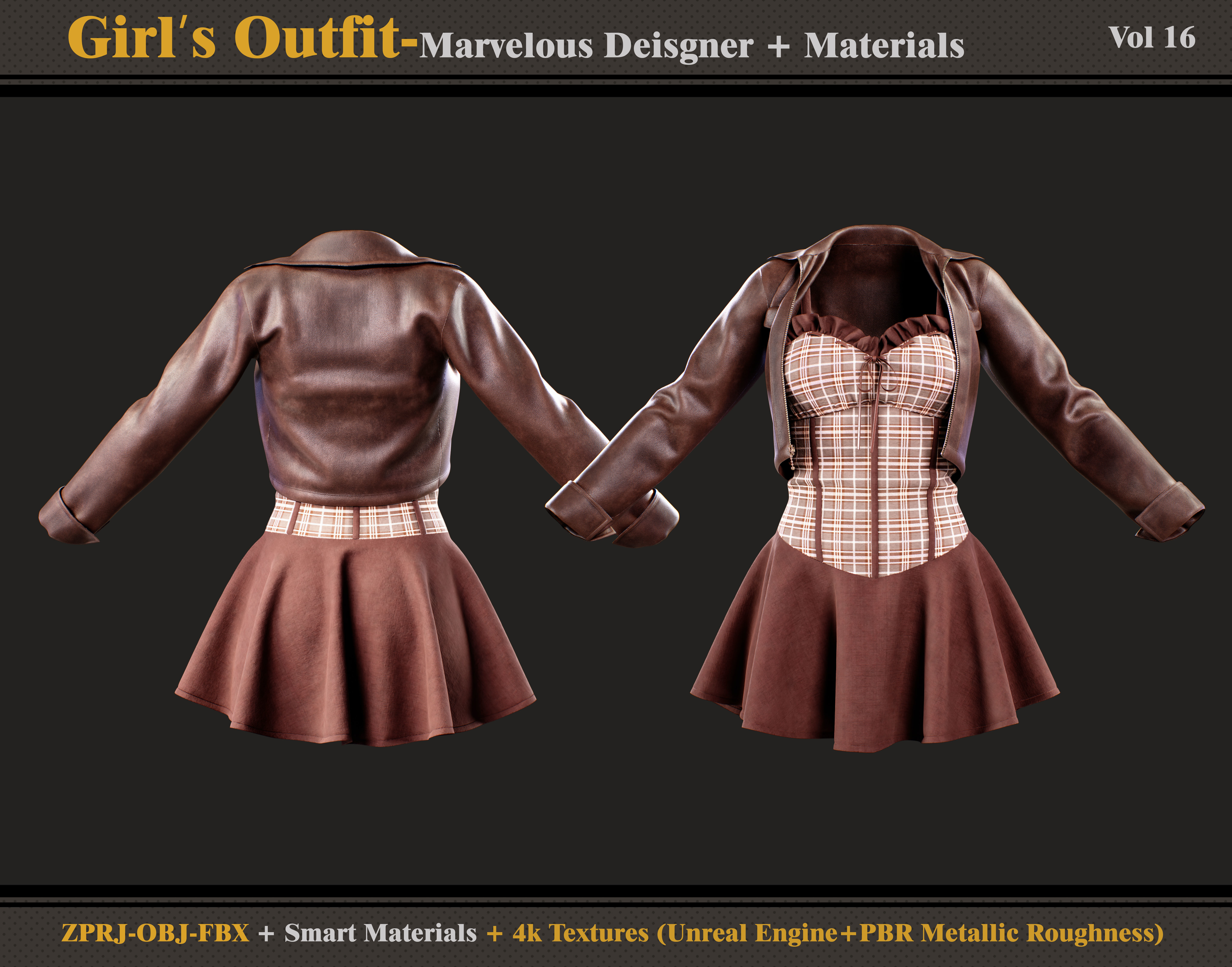 Girl Outfit- MD-Clo3d - Smart Material-Textures -OBJ - FBX  3D model_1
