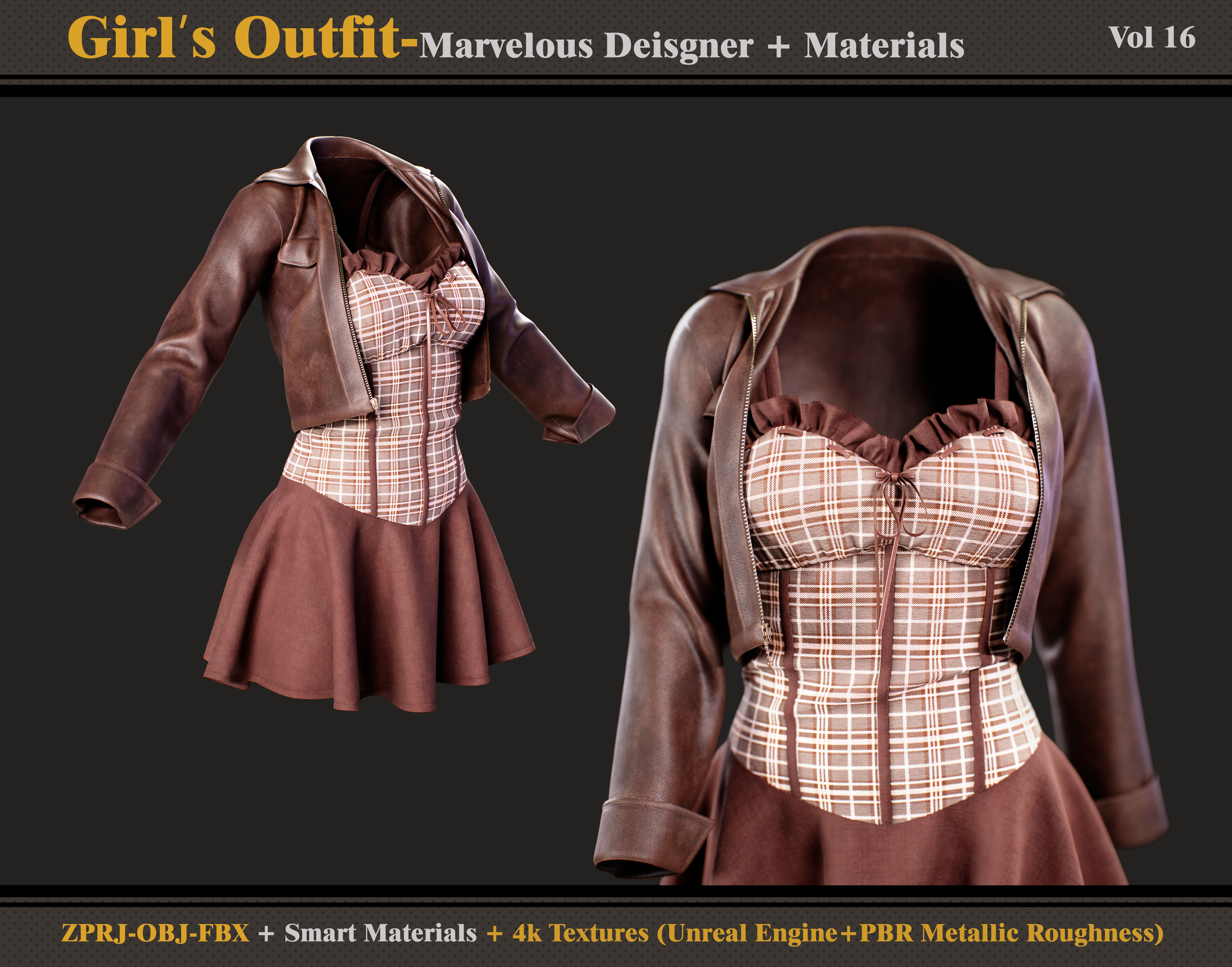 Girl Outfit- MD-Clo3d - Smart Material-Textures -OBJ - FBX  3D model_2